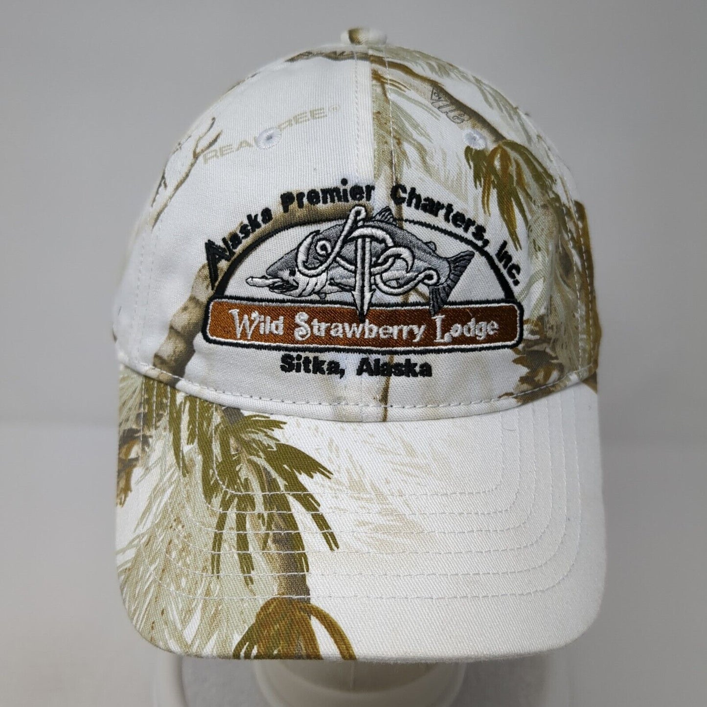 Wild Strawberry Lodge Sitka Alaska Slideback Hat Camouflage One Size Drift Creek