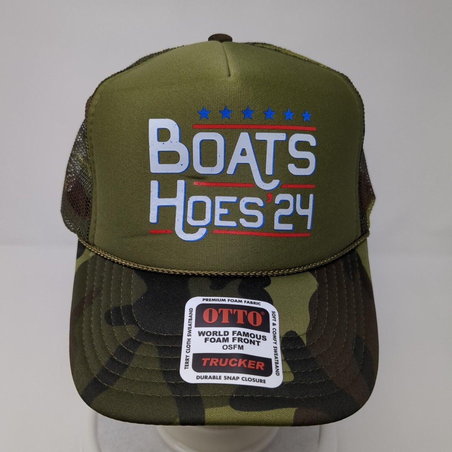 Boats Hoes 24 Snapback Trucker Hat Camouflage OSFA Adjustable Mesh Back Otto