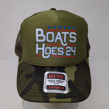 Boats Hoes 24 Snapback Trucker Hat Camouflage OSFA Adjustable Mesh Back Otto