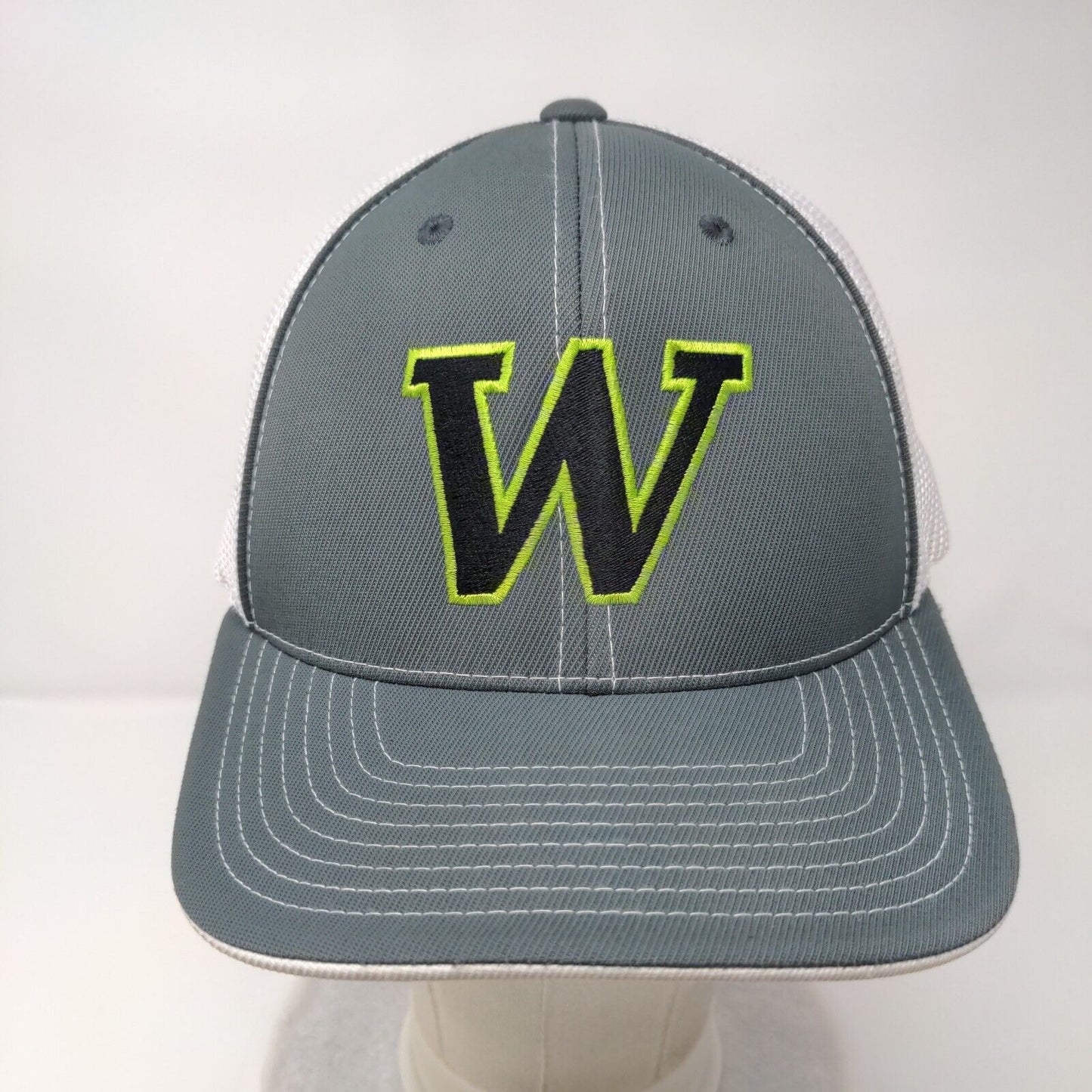 Letter W Fitted Trucker Hat Gray L/XL Embroidered Mesh Back Pacific Headwear