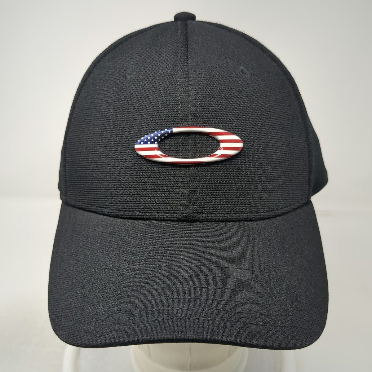 Oakley Baseball Cap Black XL US Flag Logo Performance Flexfit Stretch Fit Hat