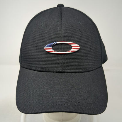 Oakley Baseball Cap Black XL US Flag Logo Performance Flexfit Stretch Fit Hat