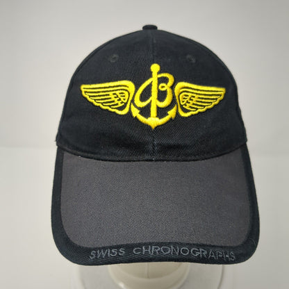 Breitling Slideback Hat Black OSFA Embroidered Swiss Chronographs Anchor Logo