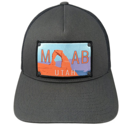 Stryder Trucker Hat Gray One Size Moab Utah Delicate Arch Patch Snapback Mesh
