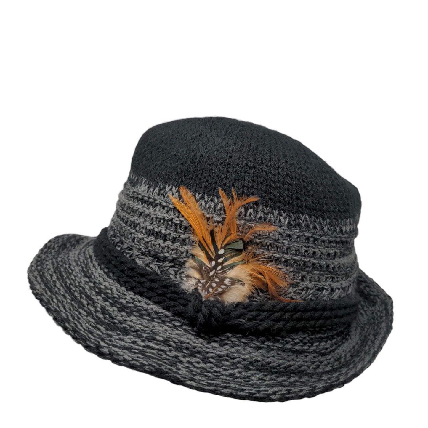 18 Collection Fedora Hat Multicolor One Size Feather Wide Brim Two Tone Knit