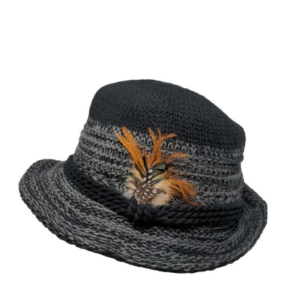 18 Collection Fedora Hat Multicolor One Size Feather Wide Brim Two Tone Knit