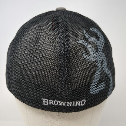 Browning Baseball Cap Gray Black White M Mesh Back Flexfit Buckmark Logo Hat