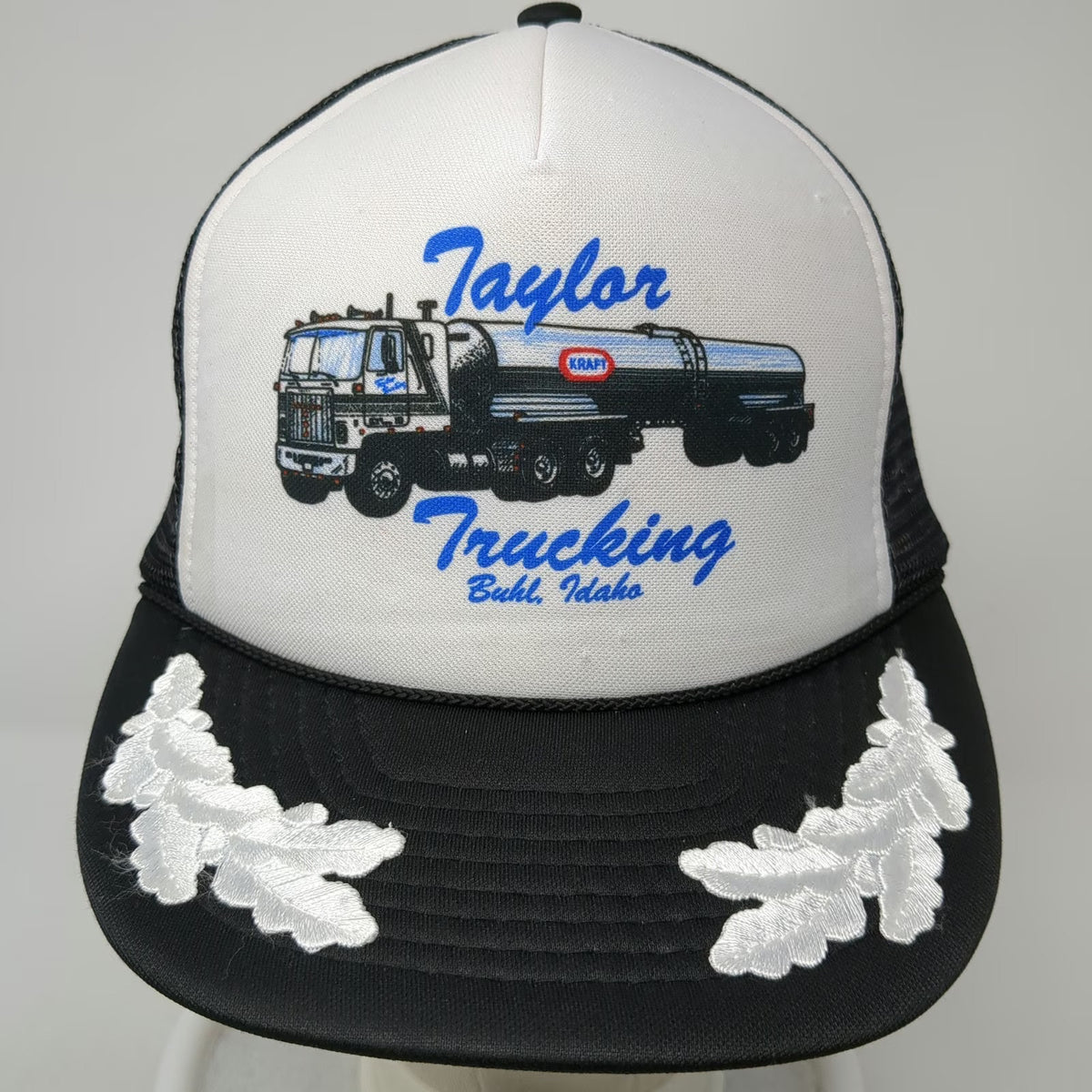 Otto Trucker Hat Black One Size Taylor Trucking Idaho Oak Leaves Mesh Snapback