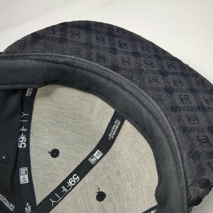 DC Shoes New Era Snapback Black 7 5/8 Monogram Allover Pattern Flat Brim Hat