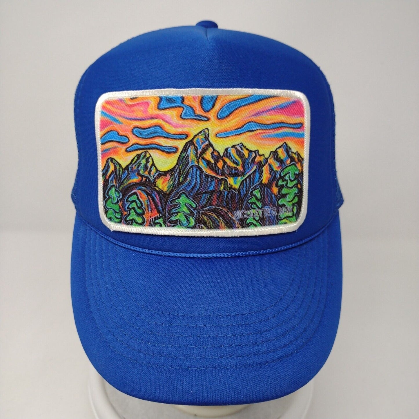 Nicolette G. Maw Snapback Trucker Hat Blue OSFA Adjustable Mesh Back Art by NGM
