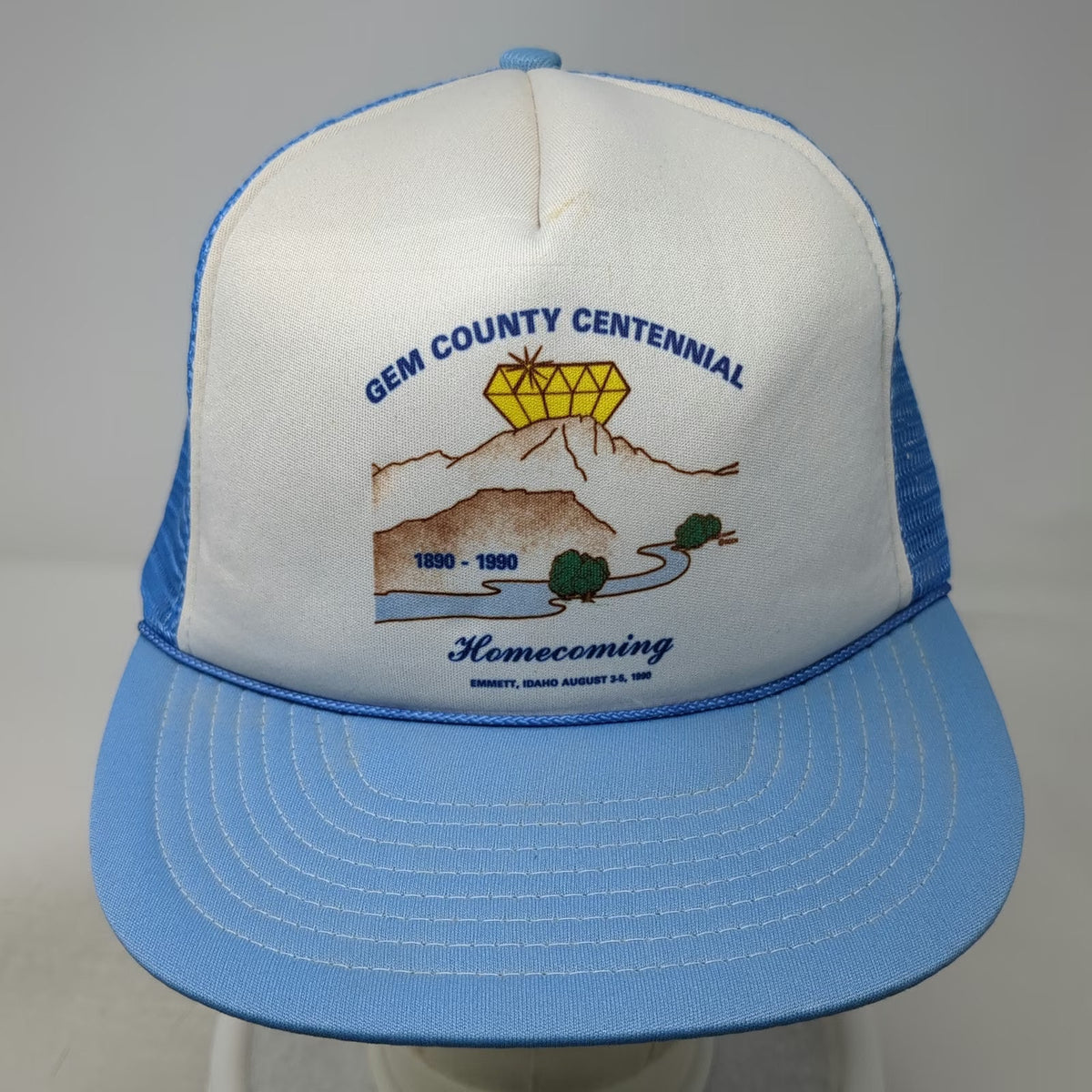 Winner Trucker Hat Blue White One Size Gem County Centennial Idaho Mesh Snapback