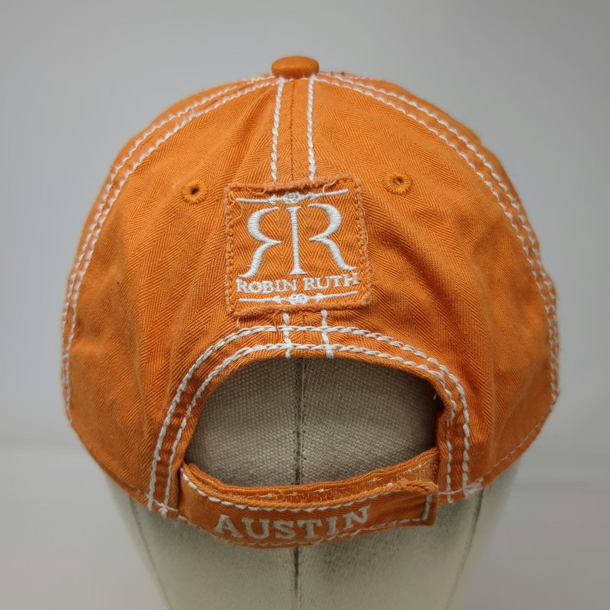 Robin Ruth Baseball Cap Orange One Size Rhinestone A Austin Texas Souvenir Hat