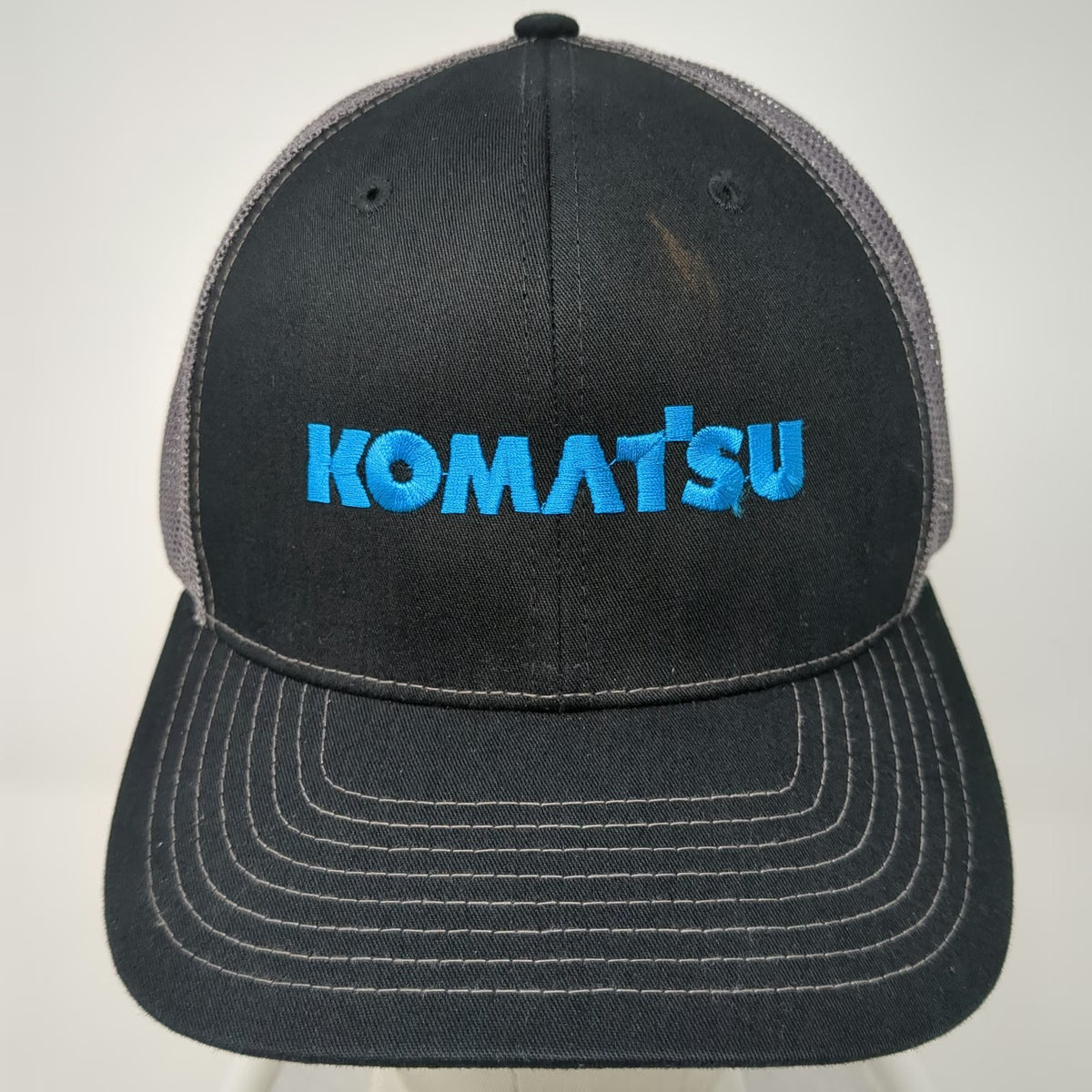 Richardson 112 Trucker Hat Black One Size Komatsu Blue Logo Mesh Back Snapback