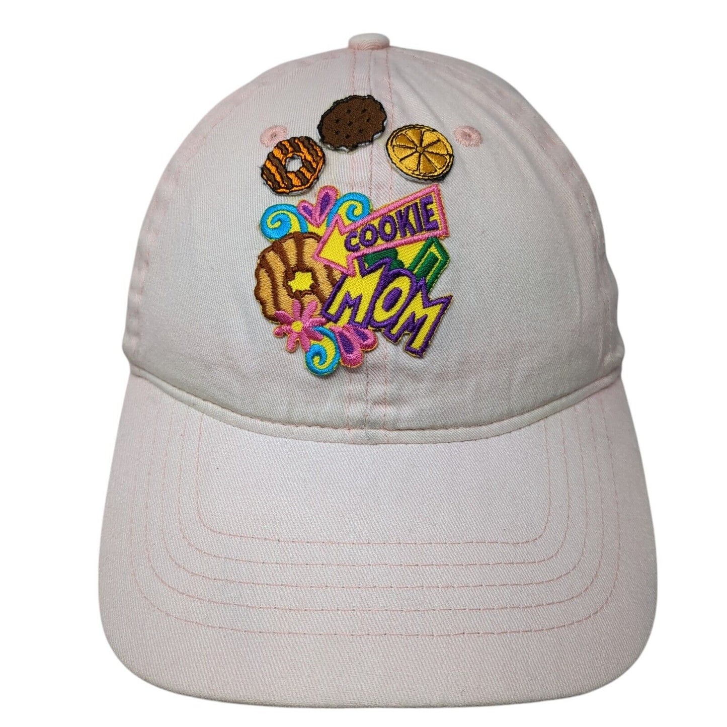 Cookie Mom Strapback Hat Pink One Size Adjustable Patch Vent Holes