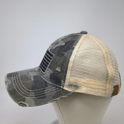 C.C Baseball Cap Gray One Size Distressed Camo American Flag Mesh Adjustable Hat