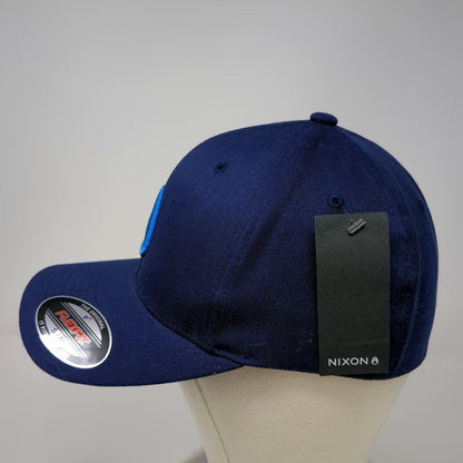 Nixon Baseball Cap Blue M Fitted Hat Flexfit Logo Curved Brim Stretch Fit