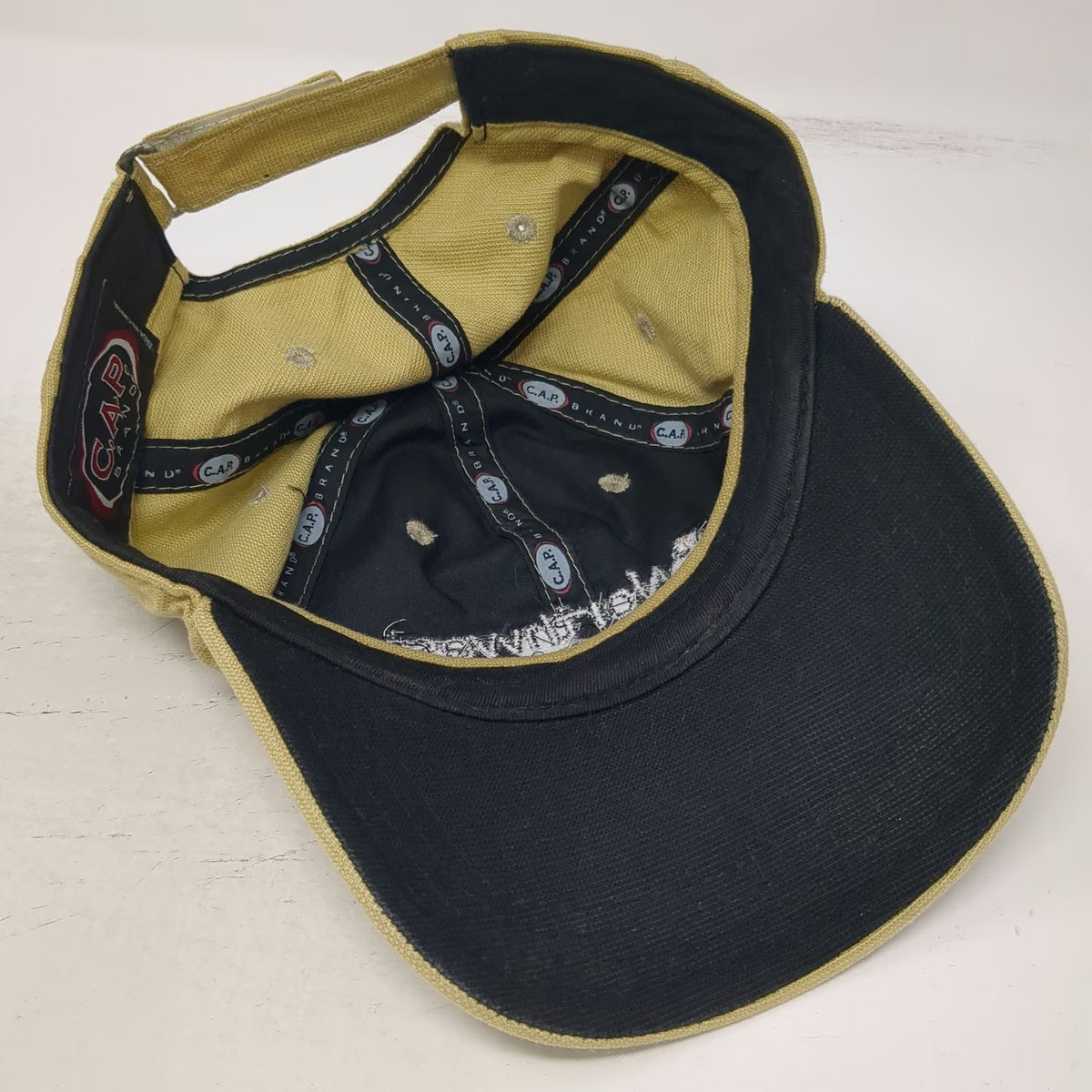 C.A.P. Brand Baseball Cap Beige Black One Size Embroidered Logo Strapback hat