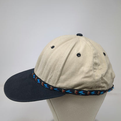 Baseball Cap Beige OS Aztec Woven Band Toggle Made USA Strapback Hat Vintage