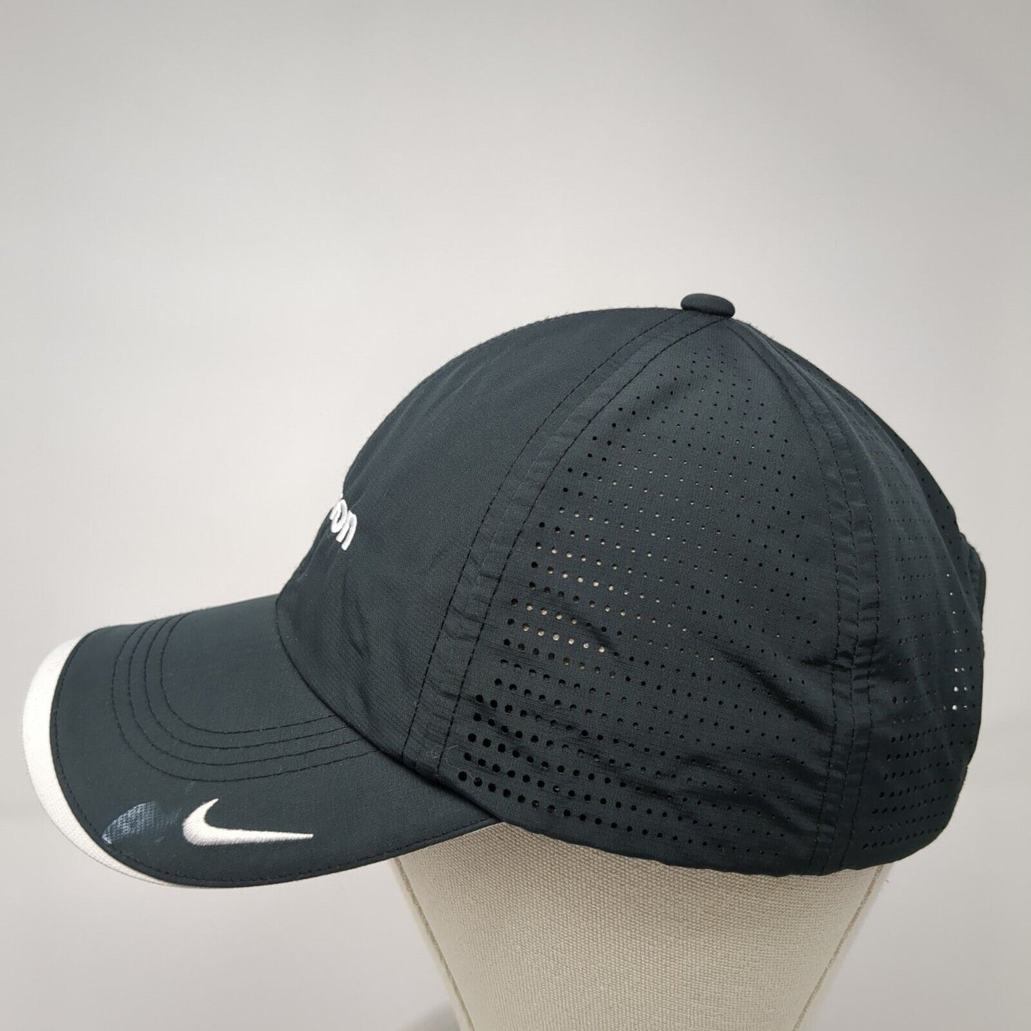 Micron Strapback Hat Black One Size Adjustable Laser Cut Nike Dri-Fit