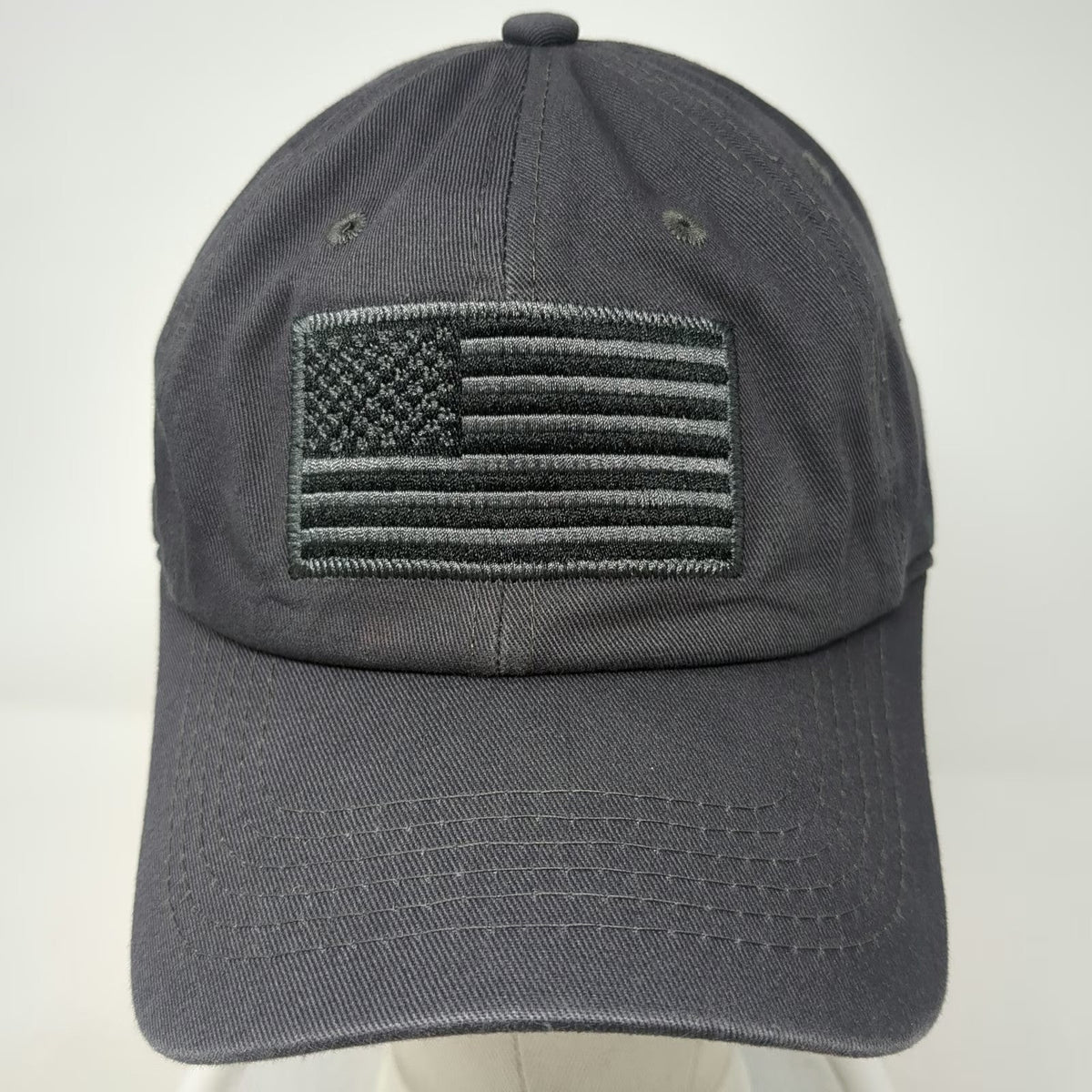 Baseball Cap Gray One Size American Flag Cotton Slideback Hat 6 Panel Adjustable