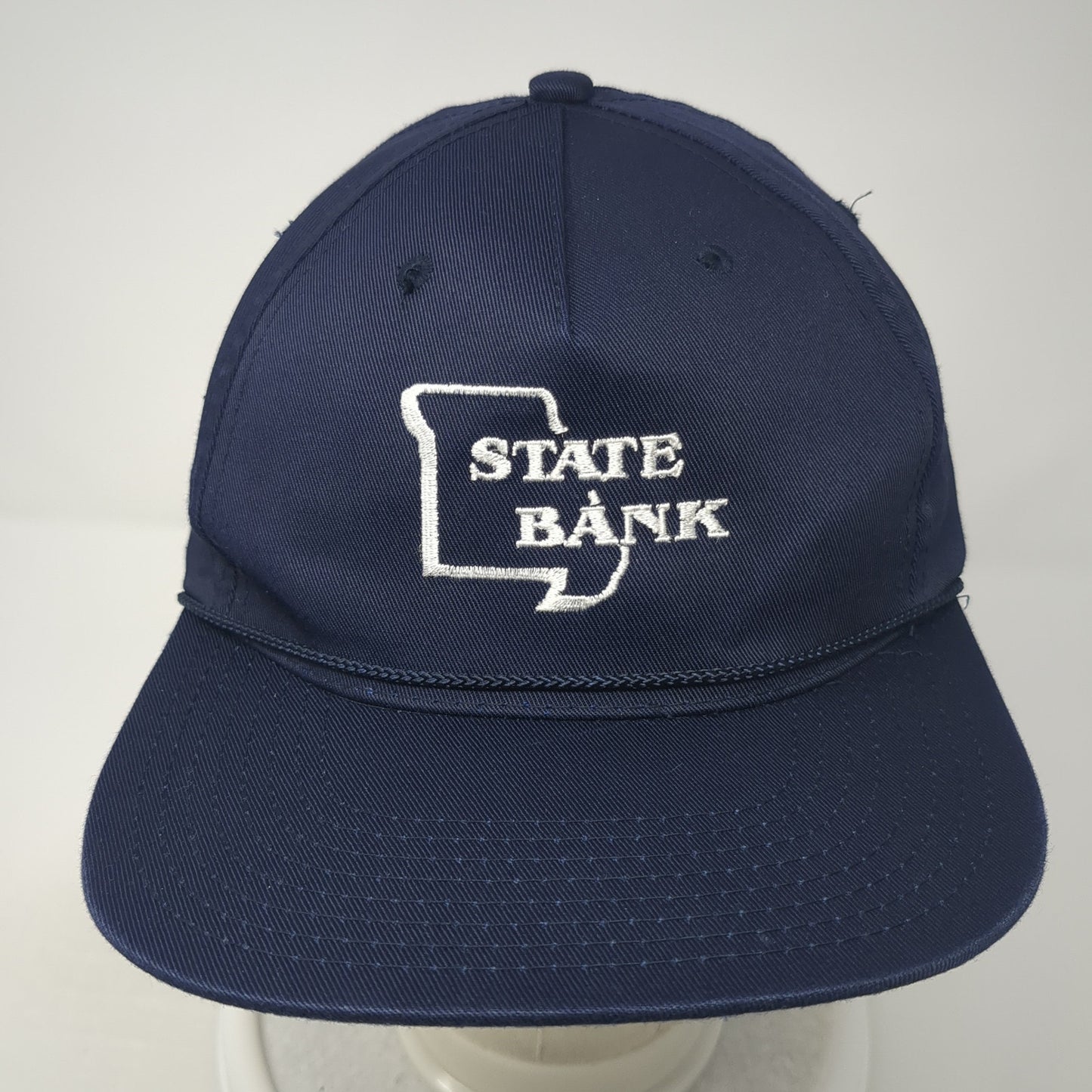 State Bank Snapback Hat Blue One Size Adjustable Embroidered Vented Holes