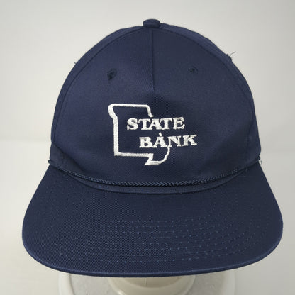 State Bank Snapback Hat Blue One Size Adjustable Embroidered Vented Holes