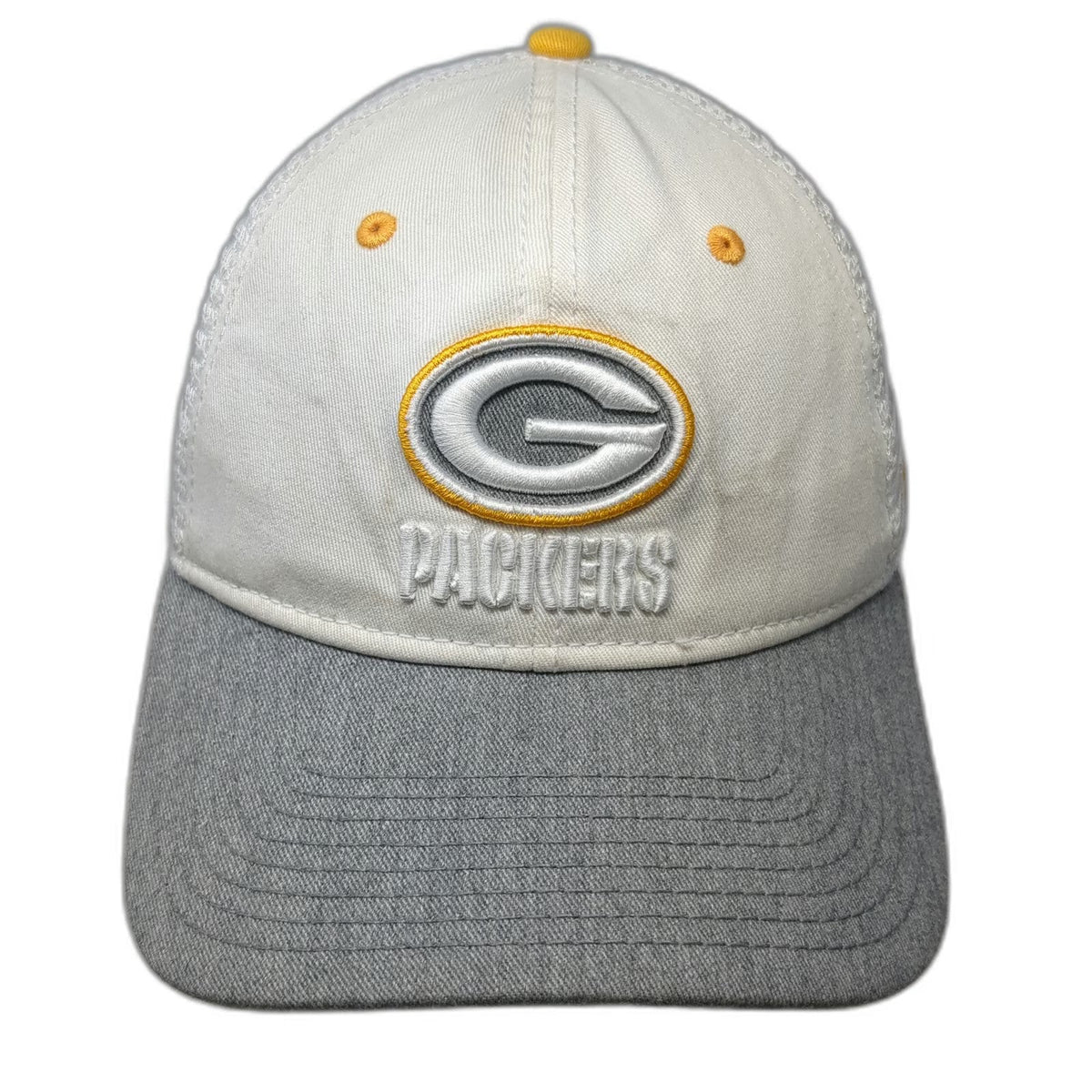 Green Bay Packers NFL Fanatics Trucker Hat White Gray Yellow OSFM Mesh Snapback