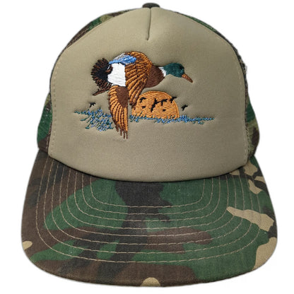 Speedway Trucker Hat Green One Size Mesh Back Camo Embroidered Mallard Duck Sun