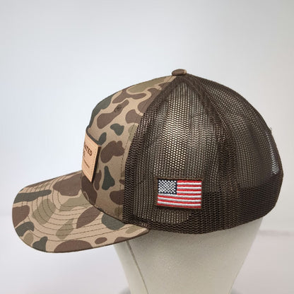 Richardson Trucker Hat Brown One Size Camo Leather Patch American Flag Plumbing