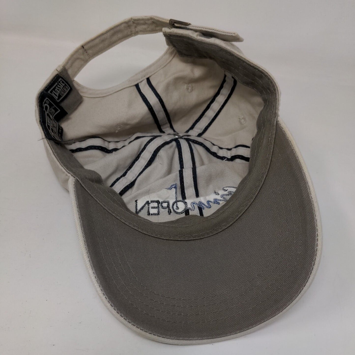 Ginn Open Slideback Hat Tan One Size Classic Cut Embroidered Ahead Vintage