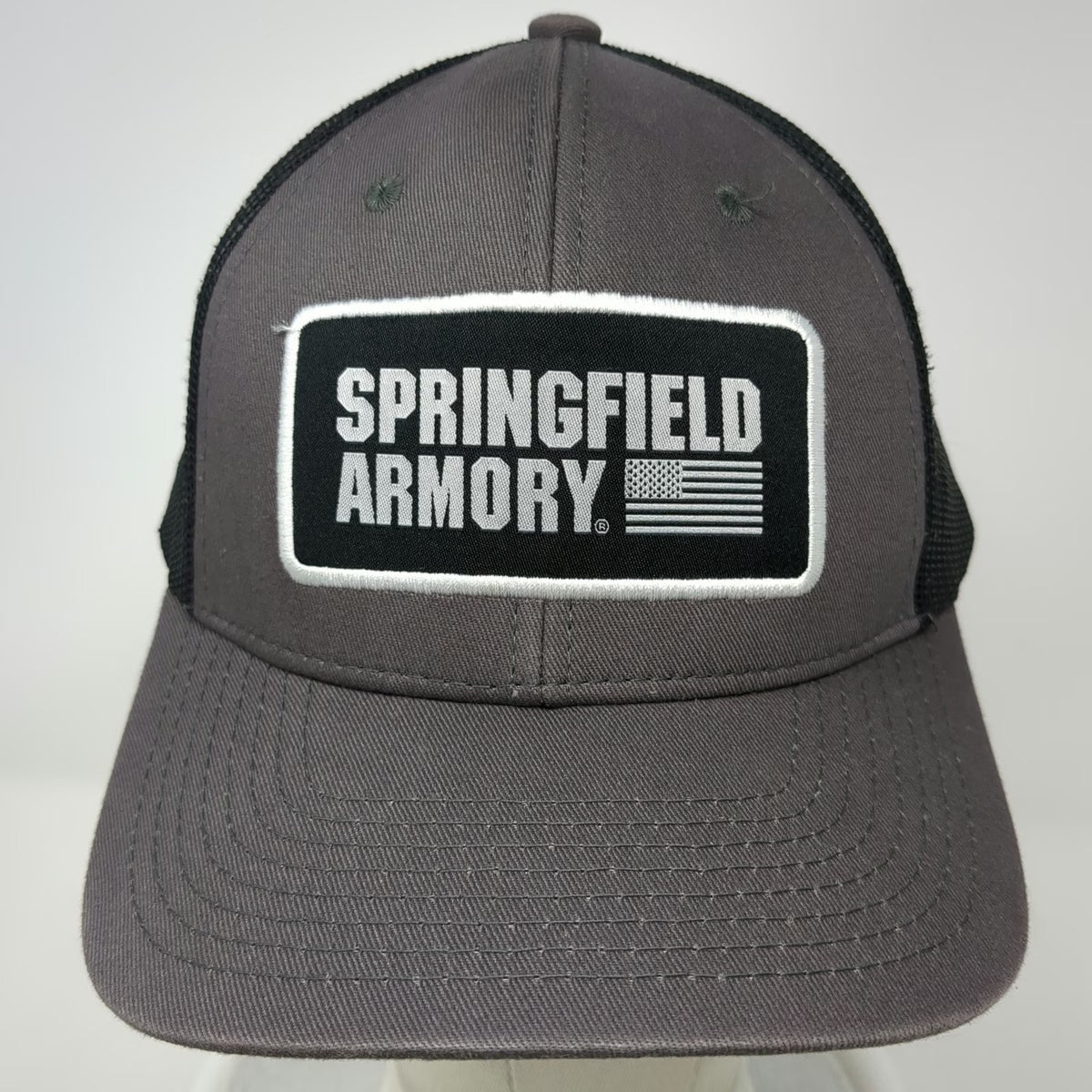 Springfield Armory Trucker Hat Gray One Size Mesh Back Snapback US Flag Patch