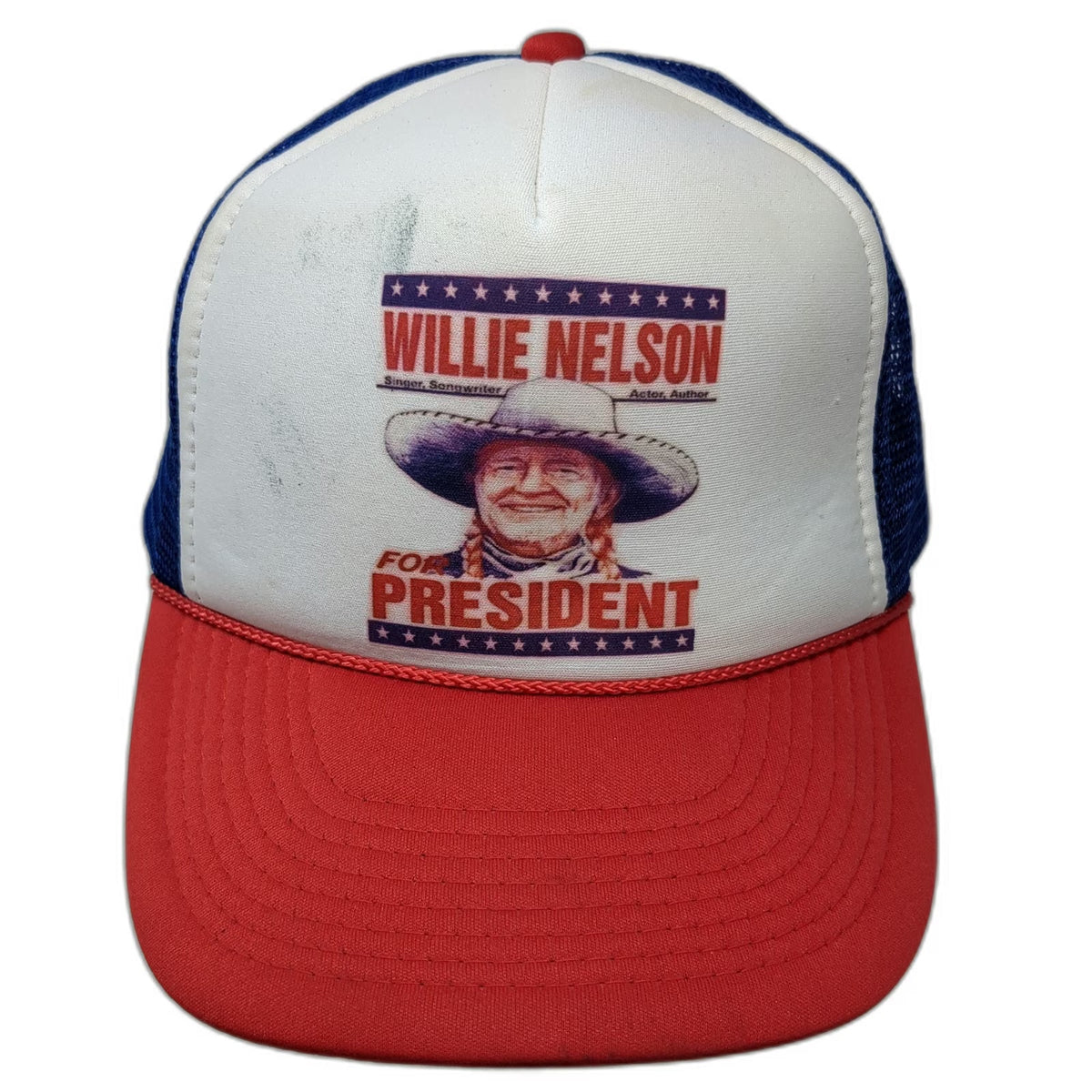 Willie Nelson For President Trucker Hat Red White Blue One Size Mesh Snapback