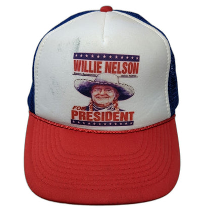 Willie Nelson For President Trucker Hat Red White Blue One Size Mesh Snapback