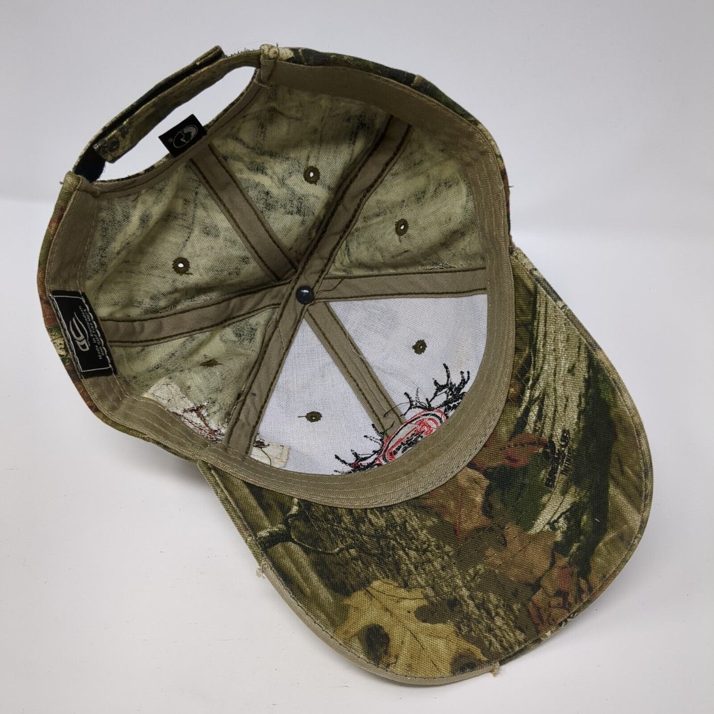 Hinkley Signs Elk Strapback Hat Camouflage OS Adjustable Distressed Outdoor Cap