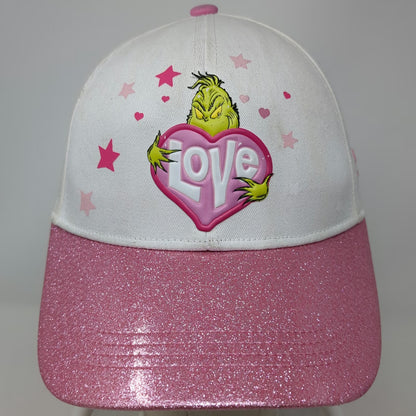 Carnival Baseball Cap White Pink One Size Grinch Love Heart Glitter Seuss Hat