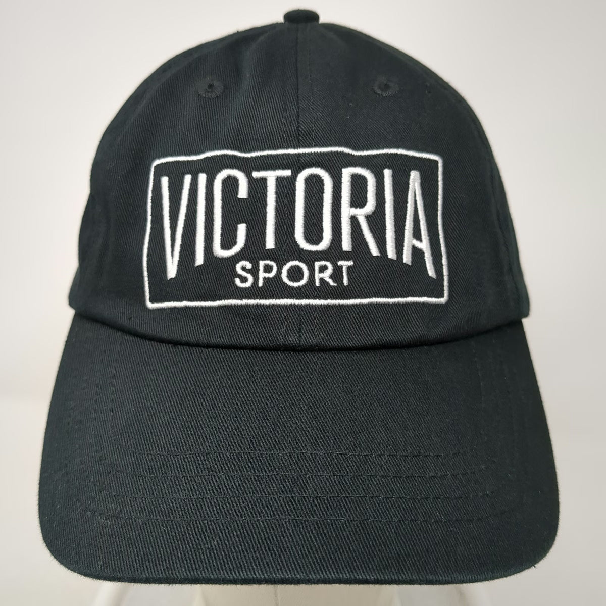 Victoria Sport Baseball Cap Black One Size Embroidered Logo Cotton Hat Slideback