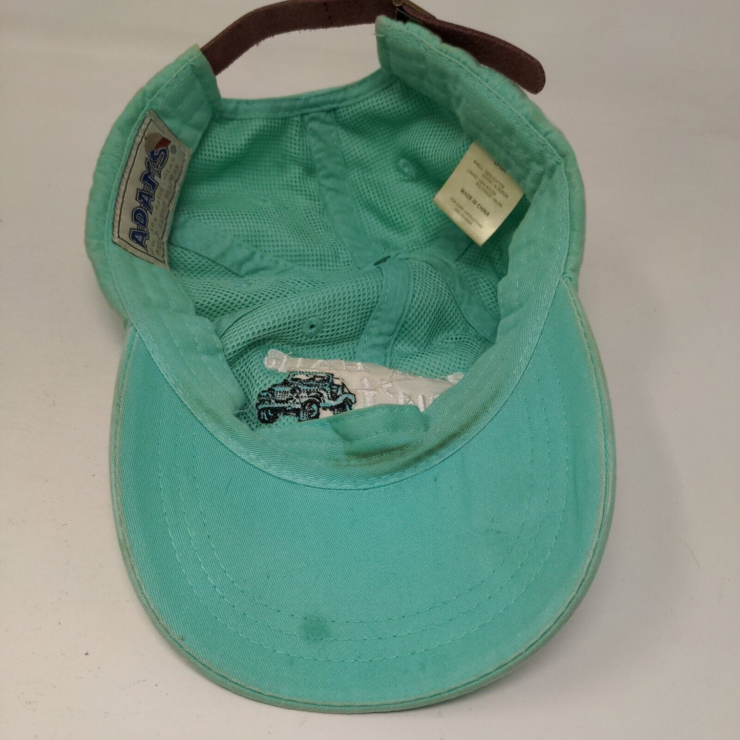 Jeep Hair Don't Care Slideback Hat Blue One Size Leather Strap Adams