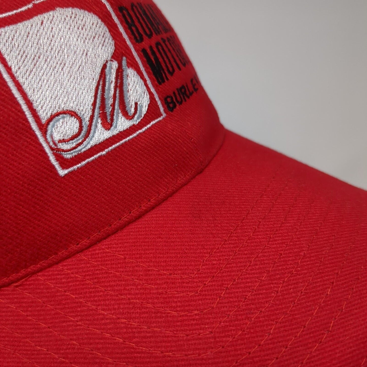 Bonanza Motors Burley ID Strapback Hat Red OSFM Embroidered Otto