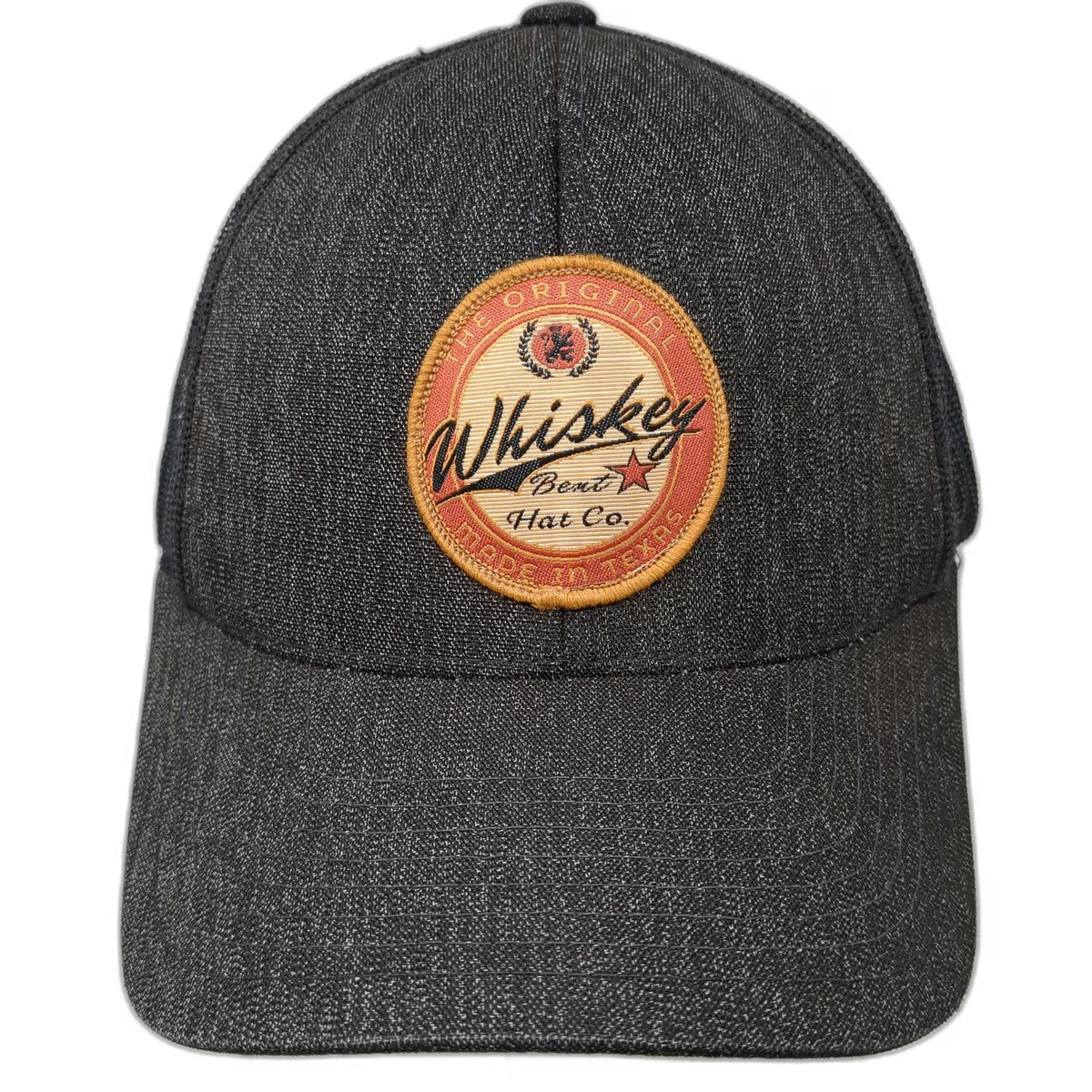 Pacific Headwear Trucker Hat Black OSFM Whiskey Bent Denim Patch Texas Snapback