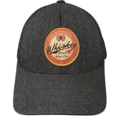 Pacific Headwear Trucker Hat Black OSFM Whiskey Bent Denim Patch Texas Snapback