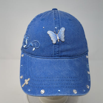 Otto Slideback Hat Blue One Size Adjustable Butterfly Embroidered Bling