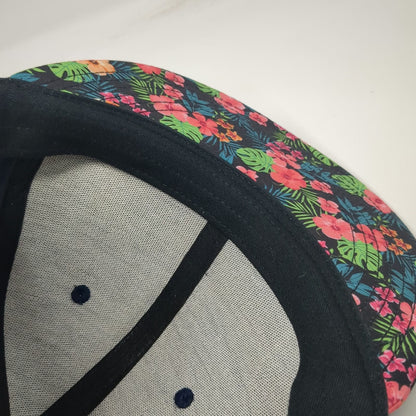 Hawaiian Headwear Snapback Hat Blue One Size Floral Brim Kauai 808 Embroidery