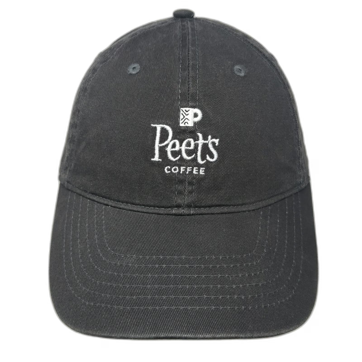 Peet's Coffee Baseball Cap Gray One Size Leather Strapback Faded Cotton Hat