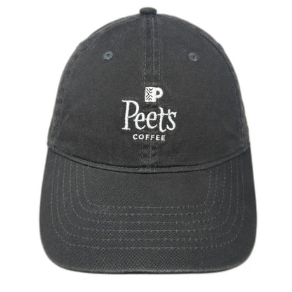 Peet's Coffee Baseball Cap Gray One Size Leather Strapback Faded Cotton Hat