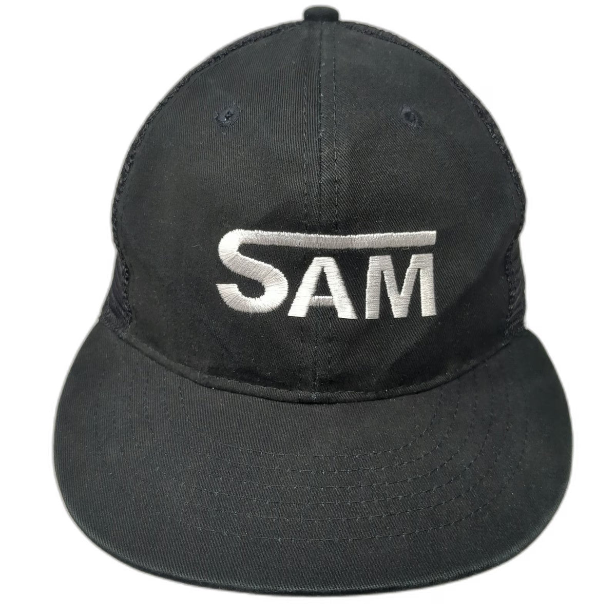 Apollo Trucker Hat Black One Size SAM Logo Snapback Mesh Back Structured Cap
