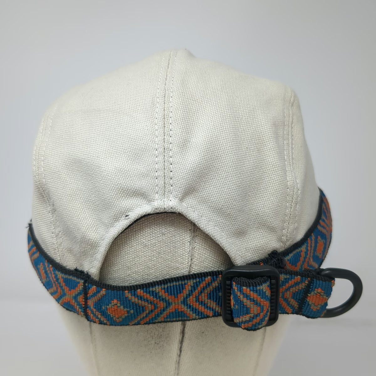 KAVU 5 Panel Beige M Strapback Woven Outdoor Hat Canvas Seattle USA Vintage