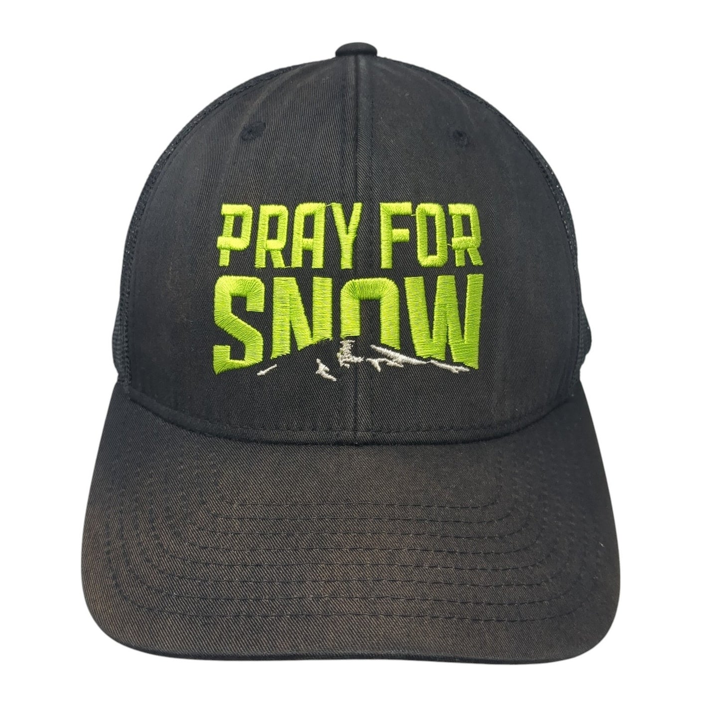 Pray For Snow Snapback Trucker Hat Black One Size Adjustable Mesh Back Yupoong
