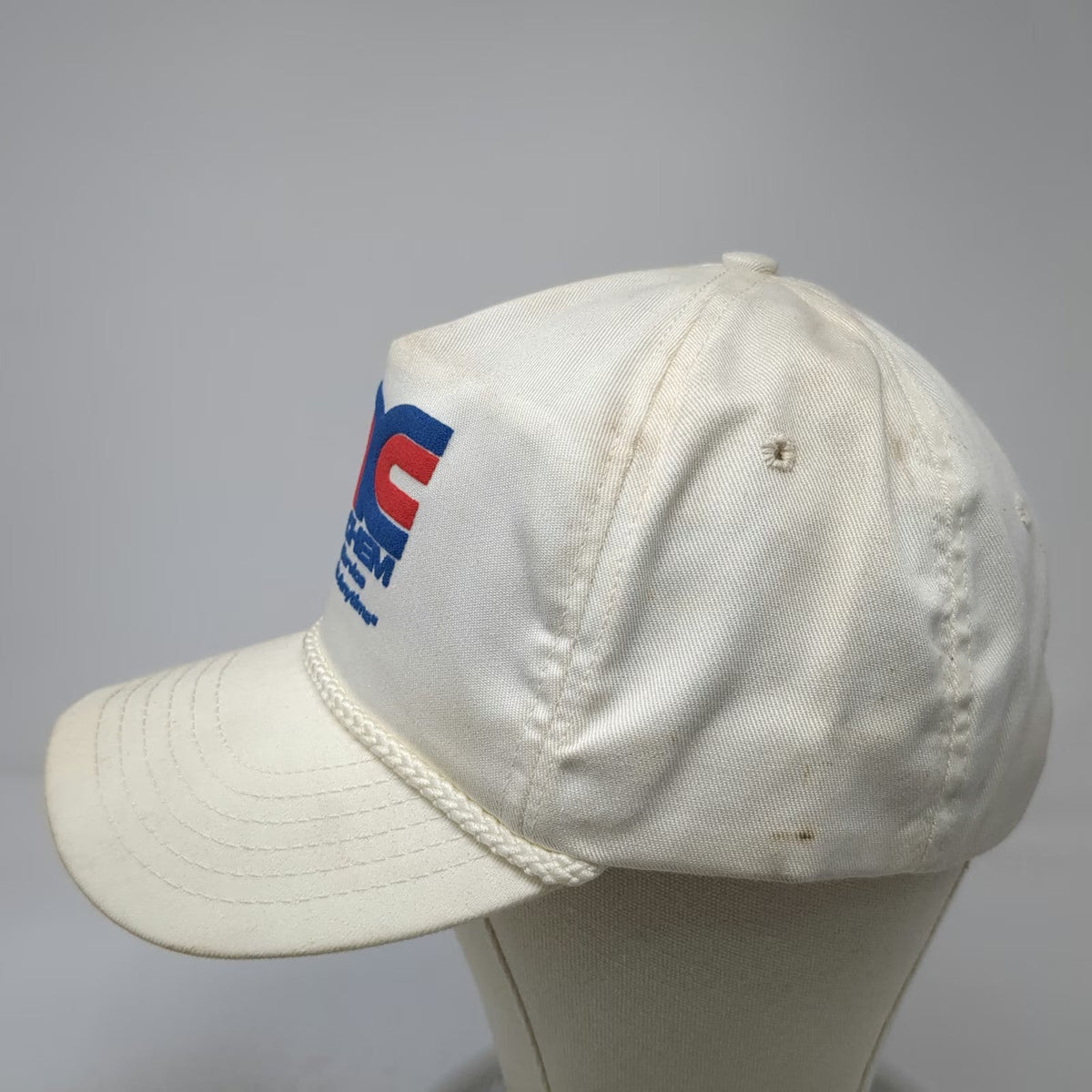 Headliner 5 Panel Hat White OSFM Met-Chem Graphic Rope Brim Slideback Made USA
