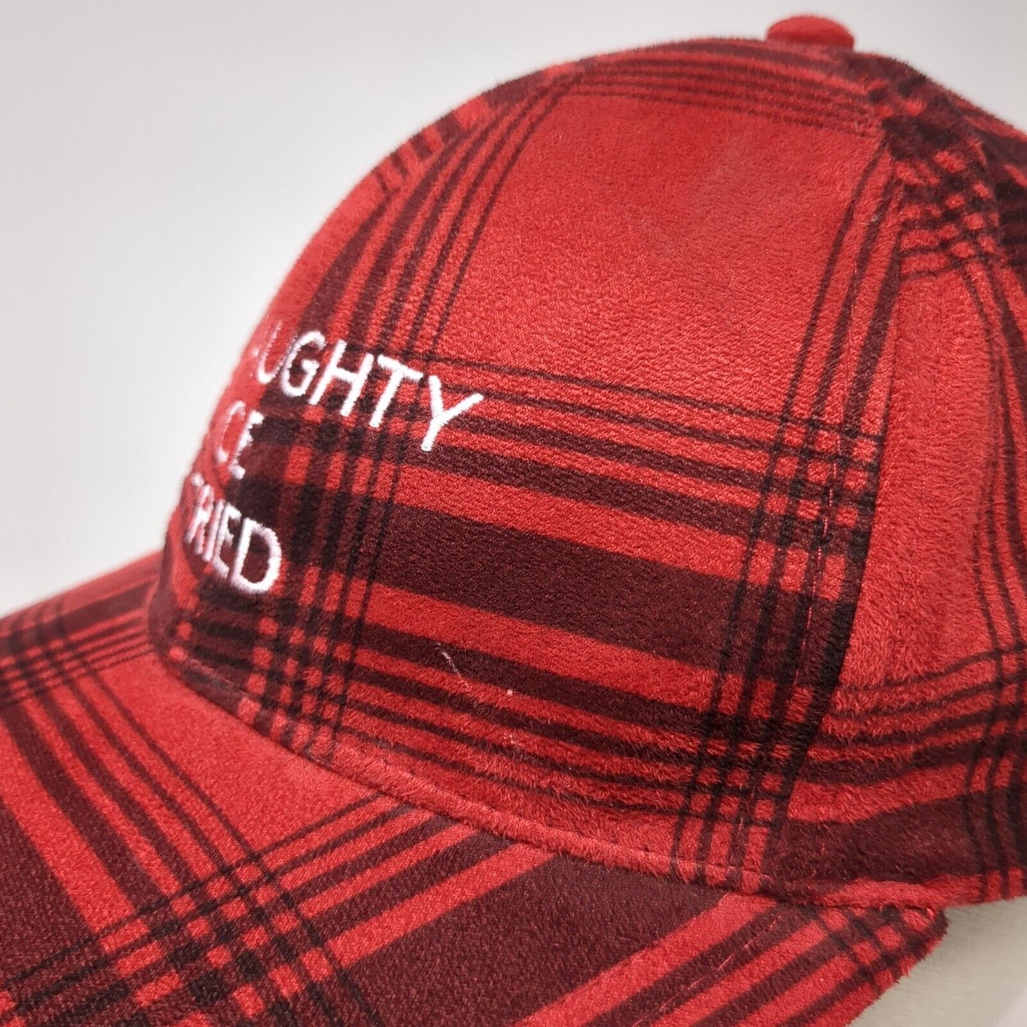 Naughty Nice I Tried Strapback Hat Red OS Adjustable Plaid 6 Panel Polyester