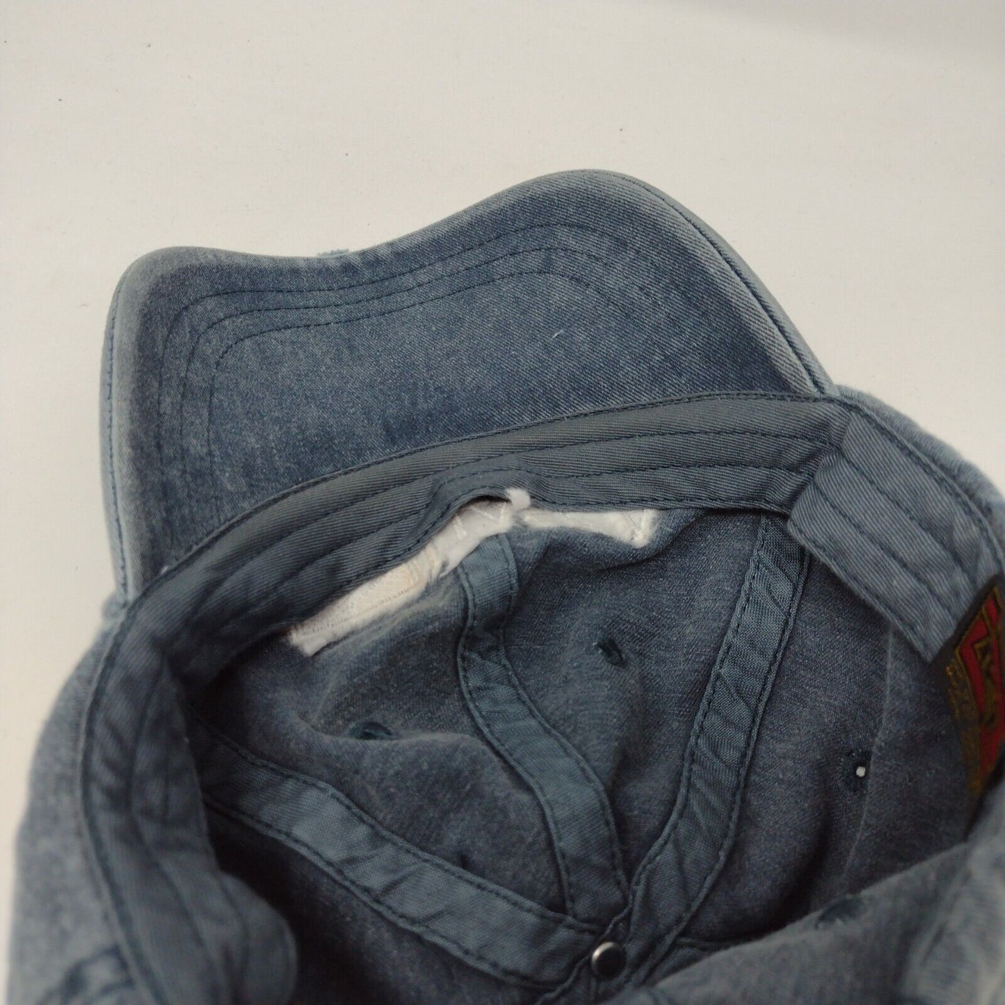 ITASCA Slideback Hat Blue OSFA Adjustable Embroidered Distressed Denim zKapz